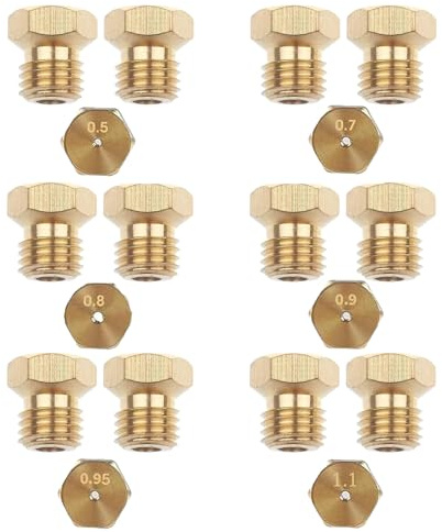 12 Stück Universal-Butangasdüsen, Stadtgasdüse, [2 × 0,5 mm, 2 × 0,7 mm, 2 × 0,8 mm, 2 × 0,9 mm, 2 × 0,95 mm, 2 × 1,1 mm] Umwandlungssatz für LPG, Umrechnungsspiel für Gasherd, 12 Stück