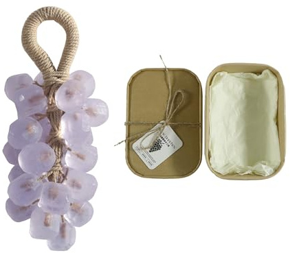 RynoPulse Grape Soap on a Rope, Handmade Crystal Grape Soap, Portable Aromatic Hand & Face Washing Soaps for Shower, Hanging for Kitchen or Bathroom (Lavender)