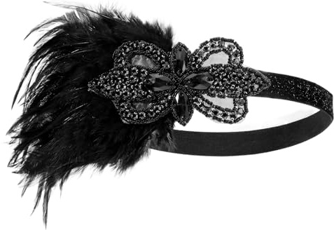 Yolev Black Flapper Headpiece for Women 1920s Flapper Headband Sparkling Rhinestones Flapper Feather Headband Feather Headpiece for 1920s Theme Party Easter Hair Accessories