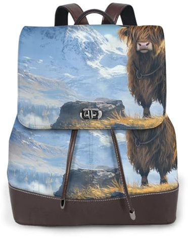 Alte montagne e nuvole bianche logorano i buoi Zaino da viaggio alla moda da donna, zaino casual, zaino da donna in pelle con stampa per lavoro