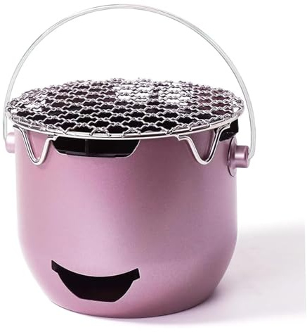 Faroby Bärbar kolgrill, liten mini-grill med handtag för utomhusmatlagning, bordsspis i rostfritt stål för camping, lila