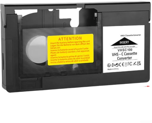 VHS-C Kassettenadapter für VHS-Player, AA für batteriebetriebene Konverterbox zum Betrachten von Camcorder-Bändern, kompaktes und leichtes schwarzes Design