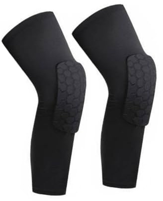 Fzaqwen Genouillère de Basketball Genouillère Manchon Jambe Protège-genou Coussin Alvéolé EVA Maintien Compression Antiglisse Haut Textile à Séchage Rapide, Black, M