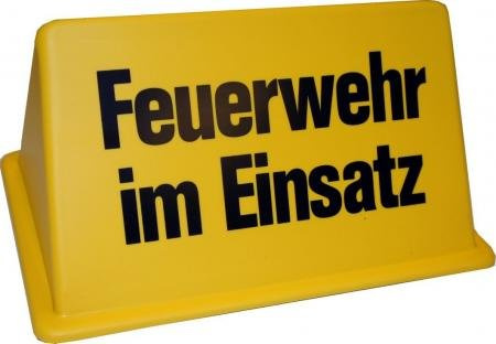 Dachaufsetzer Feuerwehr im Einsatz in Gelb/Schwarz aus Schlagfestem Kunststoff mit Magnetplatte