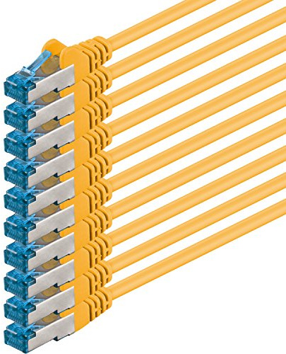 1aTTack.de 5m - CAT6a - network cable yellow - 10 pieces CAT 6 A patch cable 10000 Mbit s SFTP PIMF 500 MHz compatible with CAT5 CAT6 CAT7 DSL Internet Switch Router