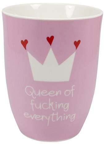 Mea-Living Tasse mit Henkel QUEEN OF F-ING EVERYTHING rosa, 500ml, Becher mit Spruch, Geschenkidee für Freundin, Spruchtasse