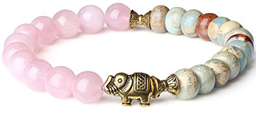 COAI Geschenkideen Damen Glücksarmband aus Rosenquarz Shoushan Stein Elefant Charm von Einfachem Stil