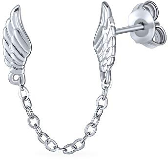Liten spirituell skyddsängel vingfjäder brosk öronsnibb helix örhänge kedja & öra knoppörhänge unisex .925 sterling silver 1 styck, En storlek, Metall, Övrigt
