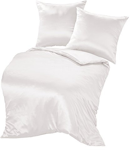 THXSILK Seidenbettwäsche Set 3 teilig, Bettbezug 240 x 220 cm und 2 Kissenbezüge 80 x 80 cm, Hypoallergen 19 Momme Maulbeerseide Bettwäsche, Ultra Weich und Glatt, Weiß