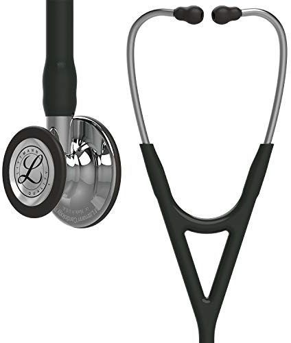 3M Littmann Stetoscopio diagnostico Cardiology IV, connettore e testina con finitura a specchio, tubo auricolare nero, archetto inossidabile, 69 cm, 6177
