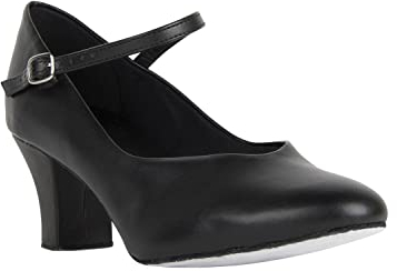 So Danca CH792 mit Ansteck Button Charakterschuhe Damen Latein Salsa Rumba Tanz Schuhe Riemchen Abs. 5 cm, Schwarz, 36 EU