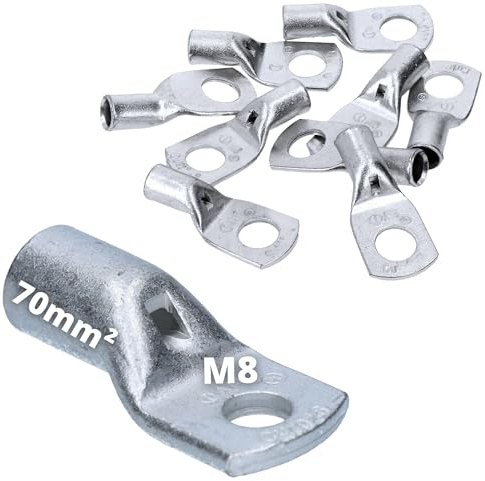 Cembre 10x Rohrkabelschuh 70mm² M8 - Ringkabelschuhe aus Kupfer verzinnt | Hochwertiger Ringkabelschuh 70mm² für Batteriekabel, Kupfer verzinnt, Quetschkabelschuh mit Sichtloch zur Elektroinstallation