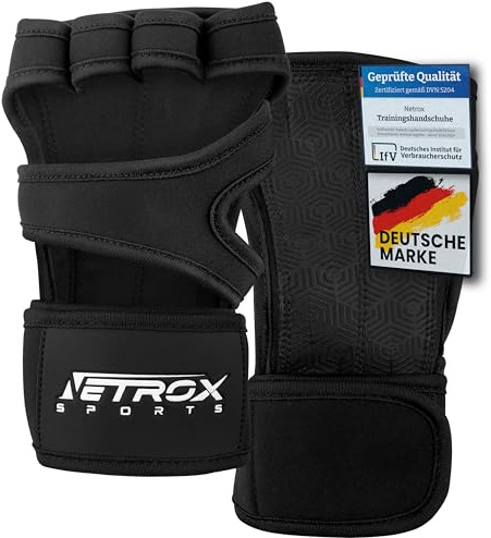 Netrox NetroxSports® – Trainingshandschuhe mit Handgelenkstütze für Bodybuilding, Gewichtheben, Krafttraining & Fitness – Fitnesshandschuhe mit Handgelenkschutz für Männer & Frauen (Schwarz | XS)