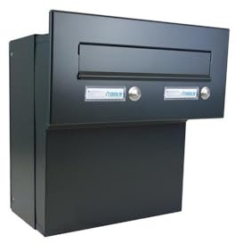 F-04 Cassetta postale passante a muro con 2 campanelli color grigio antracite (RAL 7016) (profondità: 18-27 cm) - LETTERBOX24.de