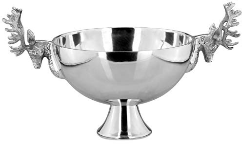 H.Bauer jun. Aluminium Dekoschale Ø 31 cm mit Hirsch-Kopf Griffen und Fuß – dekorative Tischschale und Servierschale für Wohnraum, Esstisch und festliche Dekoration – auch als Flaschenkühler geeignet