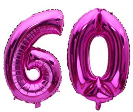 Pallone PALLONCINO numero 60 - NUMERALE in MYLAR foil - Colore FUXIA metal LUCIDO 41 cm - con Valvola Auto bloccante - per compleanni, anniversari, 18 anni, feste, party ecc. (60 Sessanta)