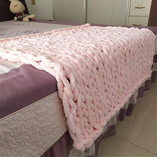 GLITZFAS Gestrickte Decke Grob Kuscheldecke Grobstrick Wolldecke Strickdecke Tagesdecke Überwurf Decke Zuhause Dekor Geschenk fürs Sofa Tagesdecke (Hellrosa,100 * 120cm)