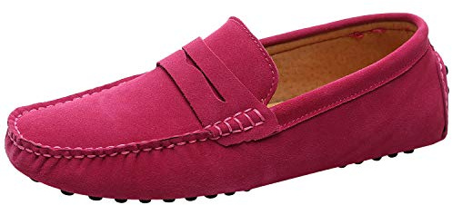 Jamron Uomo Pelle Scamosciata Penny Mocassini | Fodera in Pelle Traspirante, Tacco Piatto, Scarpe da Guida, Slip-On, Taglie Plus, Casual & Elegante