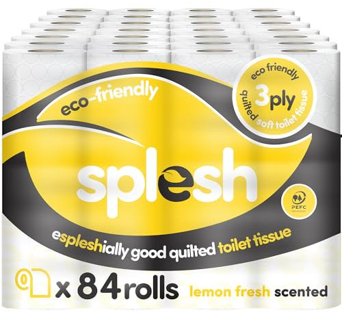 Splesh by Cusheen 3-ply Toilet Roll - Lemon Fragrance (84 Pack) Soft, Quilted Bulk Toilet Rolls, Toilet Tissue and Loo Rolls – Eco-Friendly Toilet Paper Sustainably Crafted in The UK