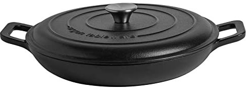 Argon Tableware 2.3L Shallow Cast Iron Casserole Dish with Self-Basting Lid - Matte Black - 2.3L & 4.68L Induction Hob Cooking 2.43QT Dutch Oven Bread Baking Serving Roasting Stew Stock Pot Pan