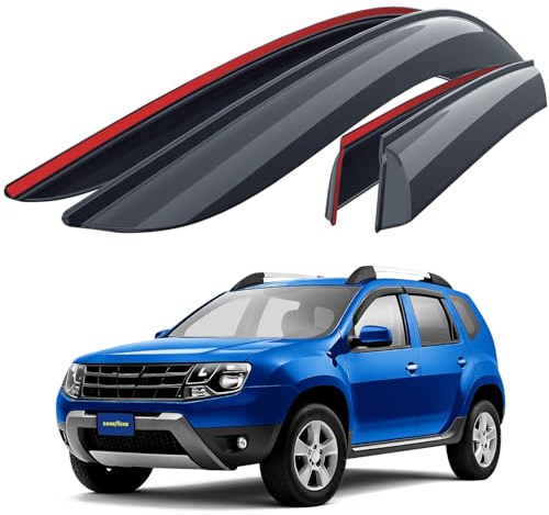 Goodyear Windabweiser für/kompatible mit Dacia Duster 10-17 I - Klebe 4 St. | Regenabweiser Autofenster Regenschutz Dacia Duster I – bruchsicher Polycarbonat, kratzt nicht, wetterfest, frischluft