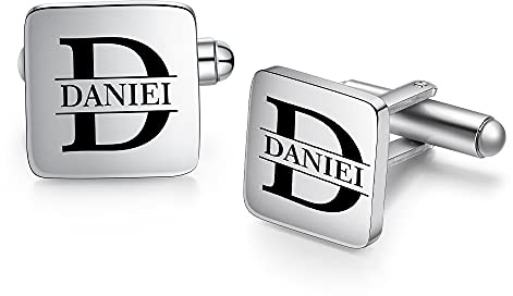 Albertband Personalisierte Manschettenknöpfe mit A-Z Alphabet Buchstaben Graviert 2 PCS Name Manschettenknöpfe für Männer Business Party Weihnachten Bräutigam Trauzeuge Geburtstag