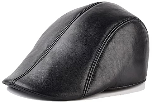 WHSPORT Barett Herren Baskenmütze Leder Schiebermütze Newsboy mütze Flatcap Gatsby Ivy Cap Driving Hüte (Color : Black, Size : 58cm/22.83in)