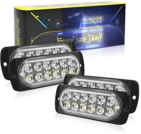 SKYWORLD 4 Pcs 12 LED luz Estroboscópica de Emergencia Blanco + Azul Peligrosa luz Estroboscópica Intermitente luz de Advertencia Lateral coche Impermeable Camión Remolque 12V 24V Universal