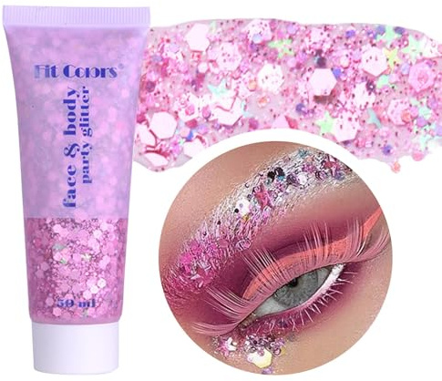 Body Glitter Gel Chunky Sequins Glitter Liquid Gel Festival Glitzer Gesicht Mermaid Pailletten Kosmetik für Haare, Gesicht, Körper, Nagel (Rosa 50ml)