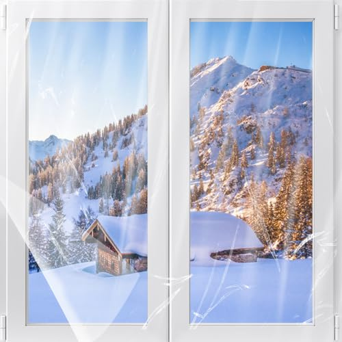 62×433in Window Insulation Kit for Winter- Indoor 10-Window Plastic for Winterizing, Thicken Translucent Window Covering Shrink Film with Double-Side Tape to Keep Cold Out