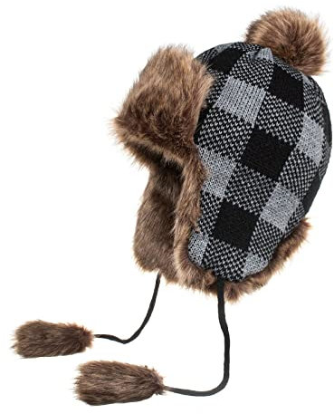 QICHEN Fliegermütze Damen Winter Mütze Gestrickt Pilotenmütze Warm Ohrenschützer Trapper mütze Fellmütze (Grau)
