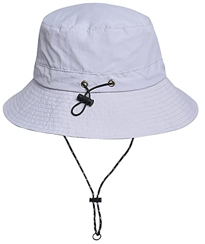 WANYIG Sonnenhut Damen Herren UV Schutz Faltbar Safari Hut Wasserdicht Sommerhut Wanderhut Anglerhut Outdoor Buschhut Schnell Trocken 55-58CM (Hellgrau)