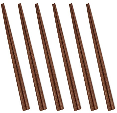 UPTALY 6 Pairs Black Walnut Wood Chopsticks (9 inch / 23 cm), Thick-Tipped, Lightweight, Minimalism, Natural Reusable Chop Sticks Set, for Rice, Chinese Noodles, Korean Ramen, Vietnamese Pho
