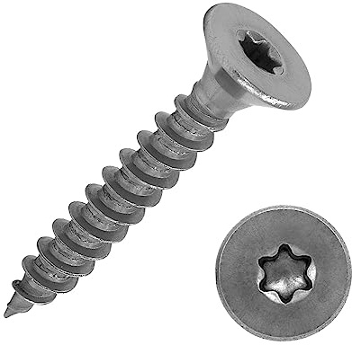 Spånskivskruvar med försänkt huvud och torxdrift (TX) av rostfritt stål A2/VA2 | helgängad | träskruv | träbyggskruv | universalskruv | 4,0 x 60 mm, 100 stycken