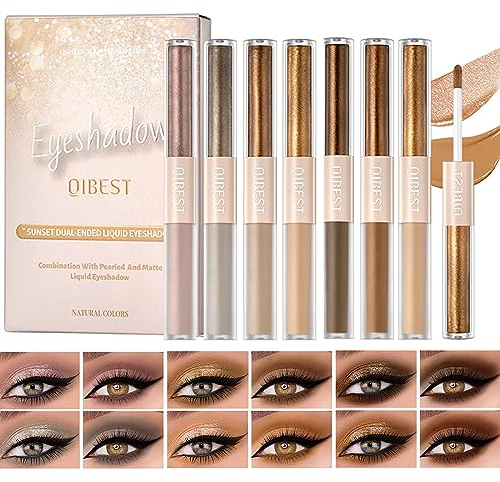 6 Farben Flüssiger Lidschatten Mit Zwei Enden, Matter Perlmutt 2-in-1, Metallischer Schimmer Smokey, Highlighter Wasserfest Und Langlebig Make-up-Set