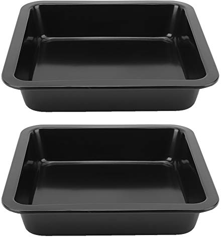 Tissting 2 Pièces Plat à Rôtir Antiadhésif Noir Plat de Cuisson Profond Carré 22,5 x 22,5 x 4,6 cm Ustensiles de Cuisson Plaque à Gâteau en Acier au Carbone Plateau de Moule pour Biscuits, Pain