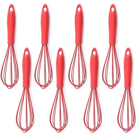 Schneebesen aus Silikon, 10 Zoll Schneebesen, Rührbesen, Quirl, Ballonschneebesen, Handschneebesen für Mischen, Schneebesen, Eiern, Aufschäumen, Schlagen, Aufschäumen und Rühren (Rot*8)