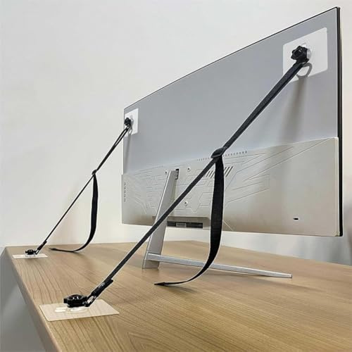 Zoegneer Correa de seguridad para TV resistente antivuelco para TV y muebles, kit completo con 2 correas, 4 tornillos adhesivos y 4 tuercas de pulgar