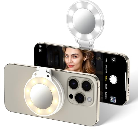 JJC Anneau Lumineux magnétique à LED Selfie Ring Light pour Selfie avec 3 Niveaux de luminosité - s'accroche au téléphone, Design Rabattable, Rechargeable en Type-C pour Iphone 15 14 13