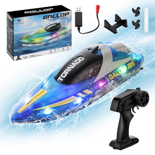 Coikes RC Boot mit LED-Licht 2,4-GHz-Rennboote Ferngesteuertes Boot für Kinder 15km/h Wiederaufladbar 1200mAh Speedboat für Pools, Seen, Meere Wasserspielzeug Geschenke für Jungen Mädchen Erwachsene