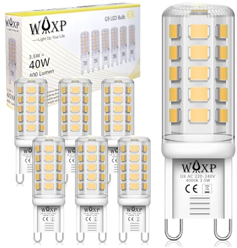 WAXP G9 LED Lampe Neutralweiß 3.5W, Entspricht Class F 4W G9 LED Lampe 4000K LED Leuchtmittel, Entspricht Ersetzt 40W Halogenlampe, 400 Lumen, Nnicht Dimmbar Glühbirnen, 6er-Pack