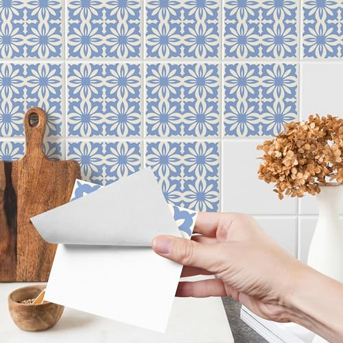 Muralo - Adhesivo para azulejos, azulejos adhesivos para cocina, baño, muebles, armario, pared, mosaico, pared - Diseño de adornos azules - 24 unidades 20 x 20 (120 x 80 cm)