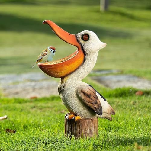 Elenon Pelican Statues Garden Statues, 14 Inch Outdoor Solar Yard Art Coastal Ocean Bird, Sculpture Ornament for Backyard Porch Lawn Patio Pond Decor