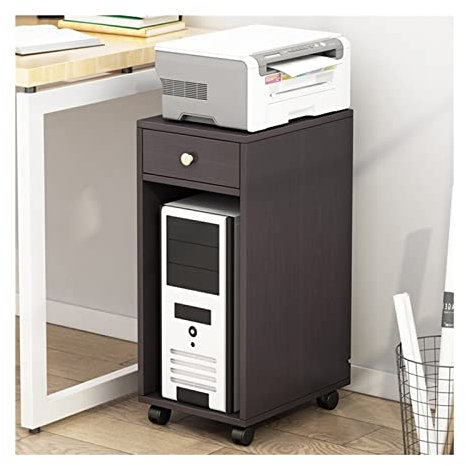 CPU-Ständer PC-Tower-Ständer mit Stauraum, 2-stufiger rollender CPU-Halter aus Holz mit Schublade, mobiler Druckerwagen, PC-Gehäusehalter for das Heimbüro Laptop-Computerständer(Schwarz)