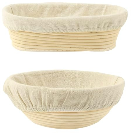 Bread Proofing Banneton - Natural Rattan Sourdough Proving Basket With Linen Cloth Liner, Dough Rising for Professional Home Bakers, 25cm Oval+Round