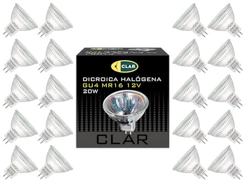 CLAR - MR11 12V 20W, Lampada Alogena GU4, GU4 Faretti Alogeni, Faretto 12v, Faretto Alogeno, Faretti 12V, Lampadina Alogena (Pack 20)