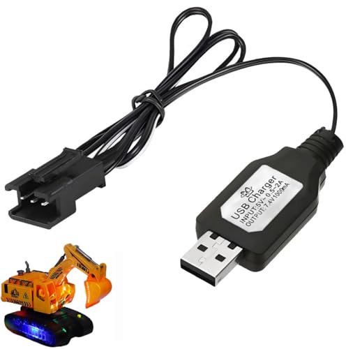 7.4V Plug Charger for Nicd or Nimh or Lipo Batteries, Sm-3pin Fast Battery Charging Cable with Standard Tamiya Plug Connector Suitable for Rc Excavators,Trucks,Tanks,Remote Control Cars, Plane (Sm-3P)