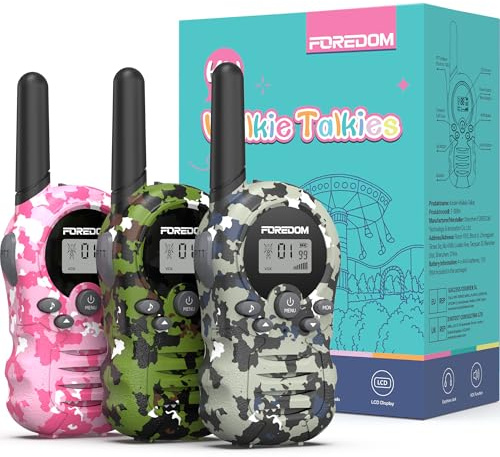FOREDOM Walkie Talkie per Bambini, Walkie Talkie con Lunga Portata, per Ragazzi e Ragazze da 3 a 12 Anni, Regalo di Compleanno, Giocattolo Militare alla Moda – Confezione da 3