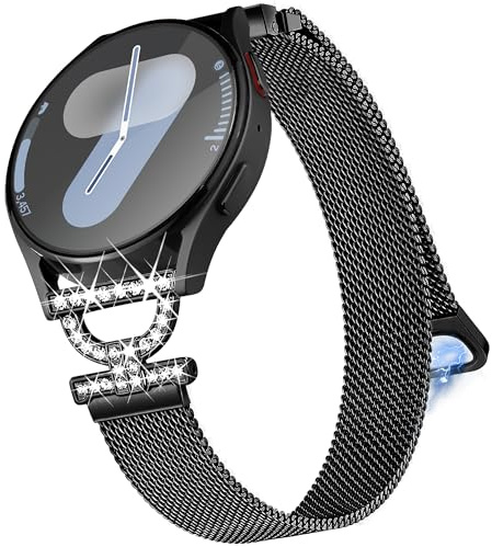 Aniaboho 20mm Metall Armband Kompatibel für Samsung Galaxy Watch 7 Fe 6 5 4 5 Pro Armband 44mm 40mm 45mm/Watch 6 Classic 47mm 43mm/ 4 Classic 42mm,D-förmige Ersatz Edelstahl Metallarmband,Schwarz