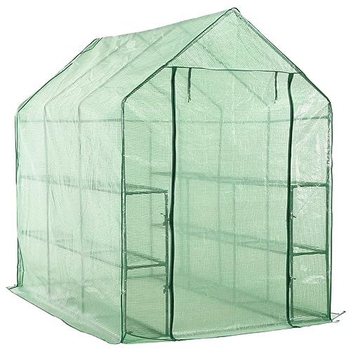 Homgoday Invernadero accesible con 12 estantes Acero 143x214x196 cm Invernadero de Jardín Vivero Casero Plantas Cultivo Invernadero Huerto Caseta de Jardín